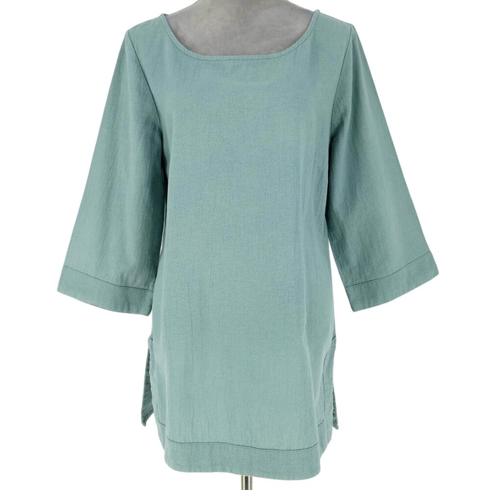 Soft Surroundings Top Womens Medium Green Tunic Blouse Lagenlook Oversized